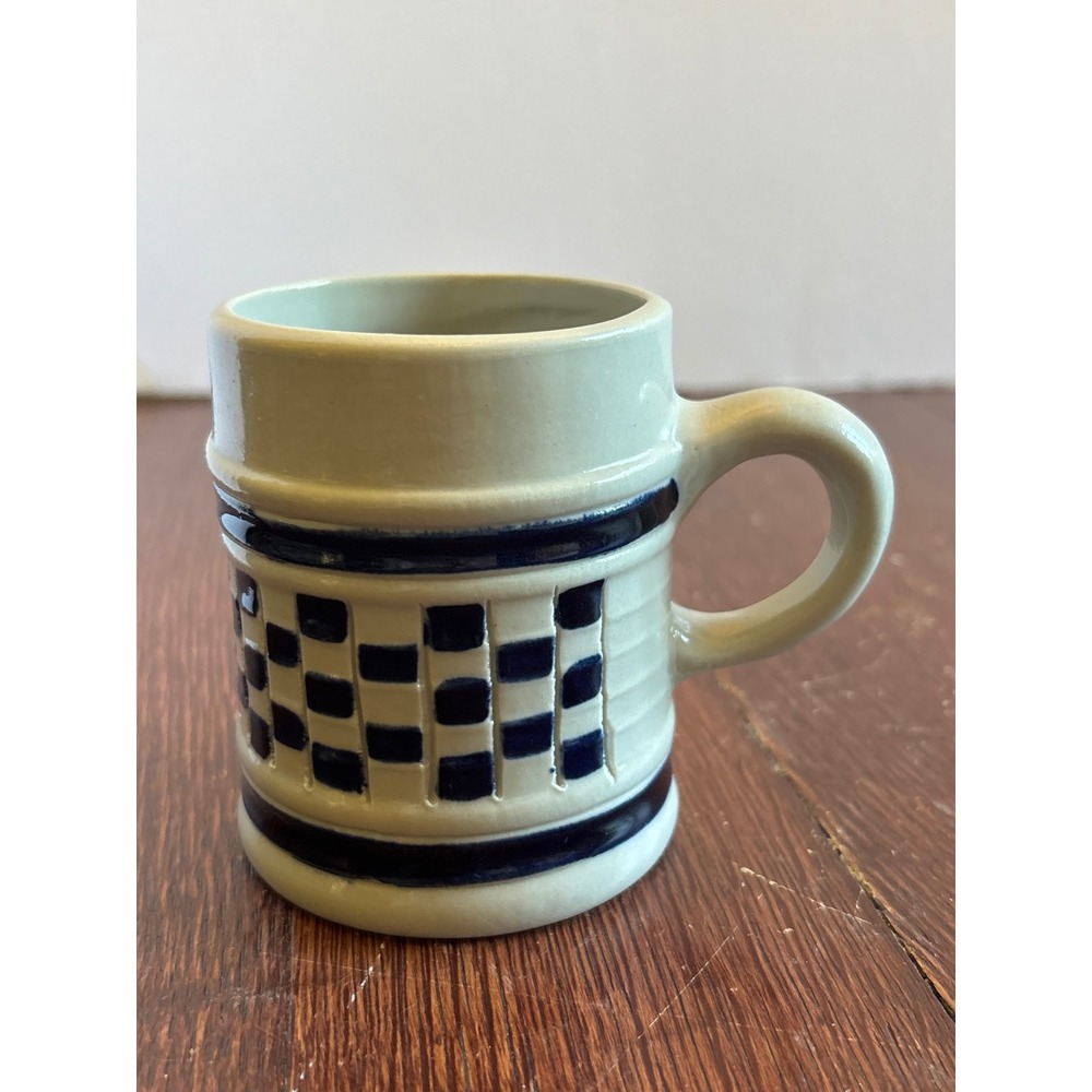Westerwald Pottery Salt Glaze Stoneware Mug Cobalt Blue Checkerboard Souvenir